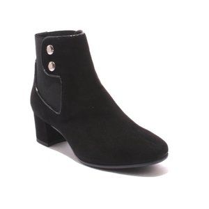 ITALIAN Black Suede Ankle Pull On Heel Boot